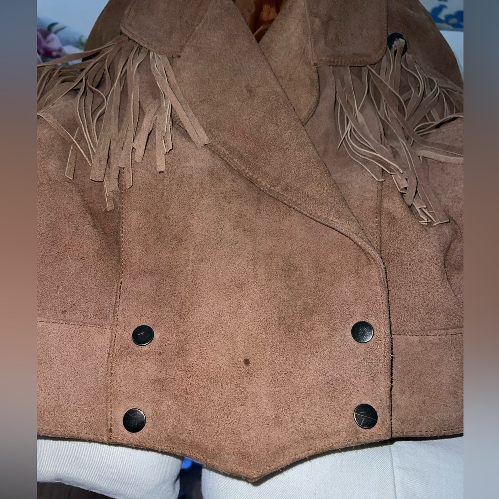 Vintage 80s Brown Genuine Leather suede Jacket Fringe Cowgirl Southwestern - Picture 10 of 17